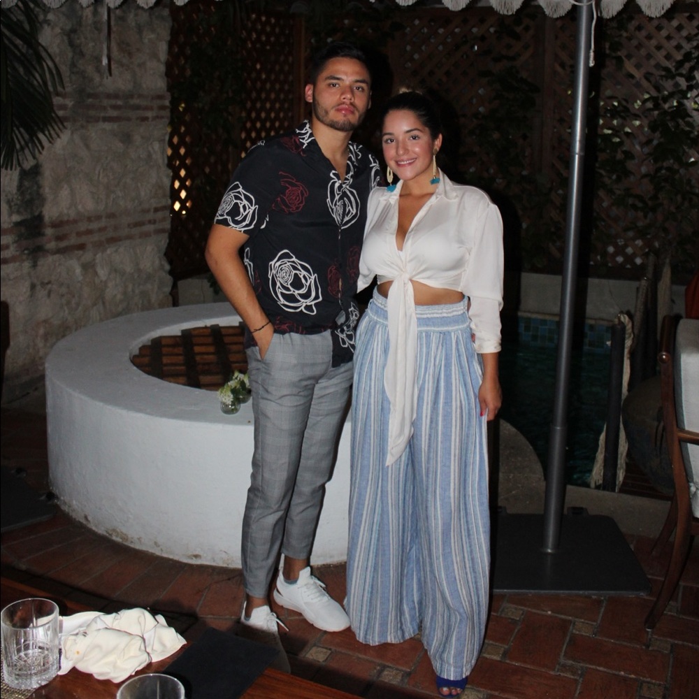 Blue/White striped pants wide legged - Picture 2 of 4